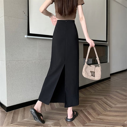 Maxi Skirt High A-Line Plain Rise Back-Slit