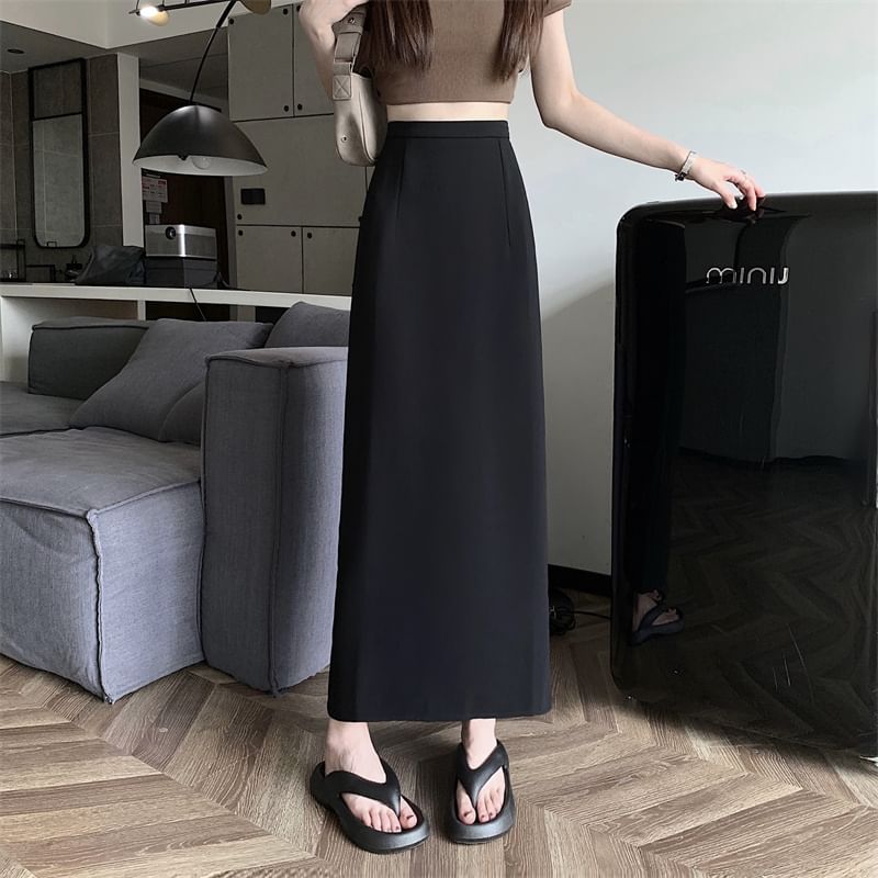 Maxi Skirt High A-Line Plain Rise Back-Slit
