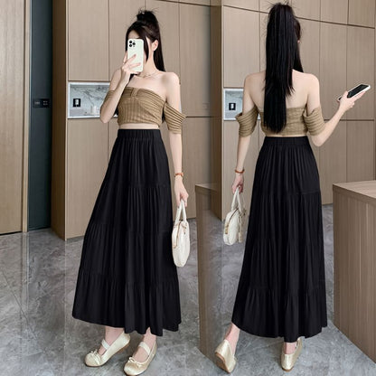 Maxi Rise High Plain A-Line Skirt
