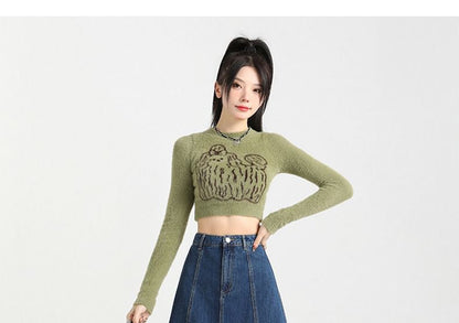 Denim Contrast Skirt A-Line High Stitching Midi Rise