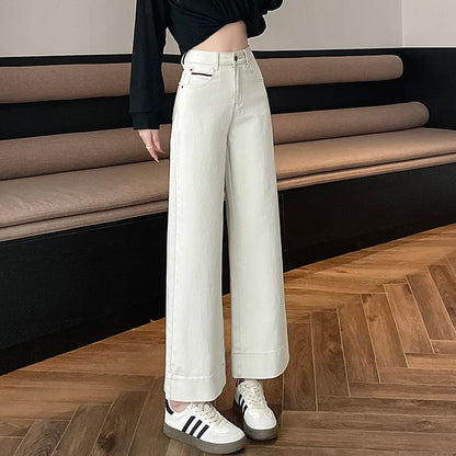 High Wide Contrast Jeans Leg Rise Trim