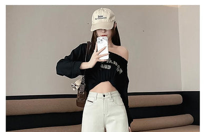 High Wide Contrast Jeans Leg Rise Trim