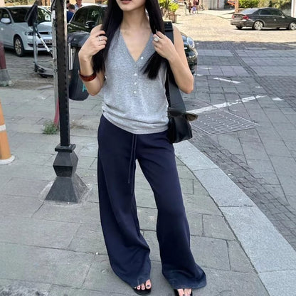 Leg High Wide Pants Rise Plain