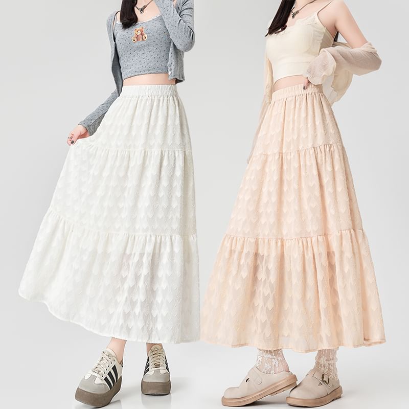 A-Line Waist Patterned High Midi Skirt