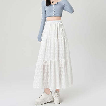 A-Line Waist Patterned High Midi Skirt