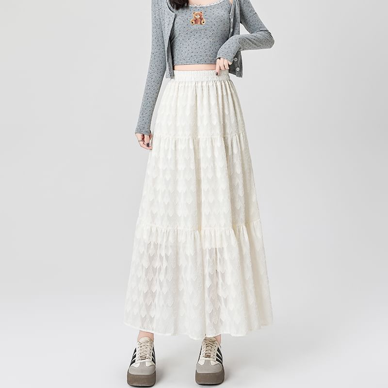A-Line Waist Patterned High Midi Skirt