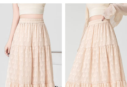 A-Line Waist Patterned High Midi Skirt