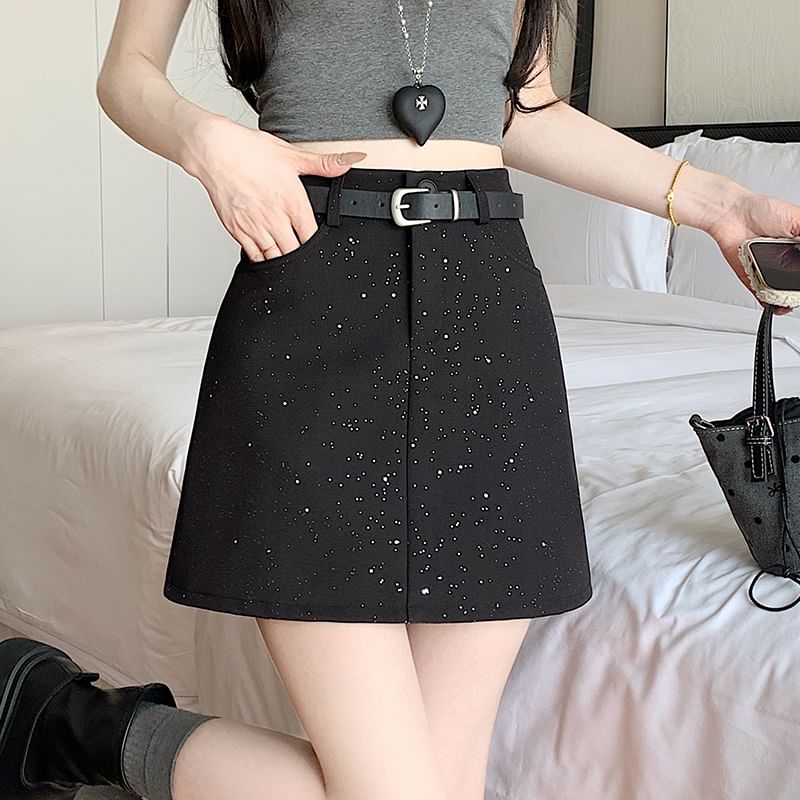 Waist Sequin A-Line High Mini Skirt