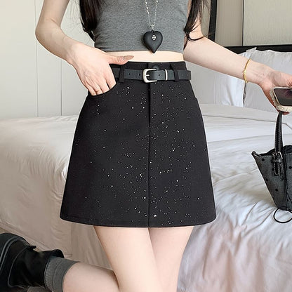 Waist Sequin A-Line High Mini Skirt