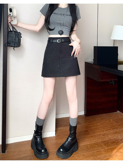 Waist Sequin A-Line High Mini Skirt