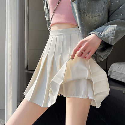 Waist Sequin Pleated Mini High A-Line Skirt