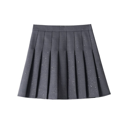Waist Sequin Pleated Mini High A-Line Skirt