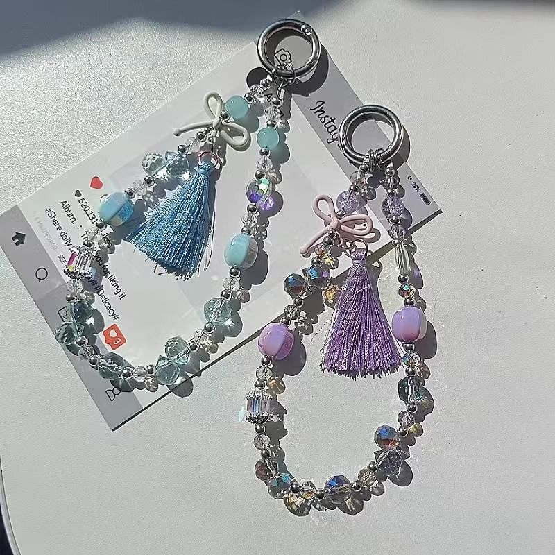 Pad Crystal Bow Lanyard with Faux Phone Strap