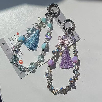 Pad Crystal Bow Lanyard with Faux Phone Strap