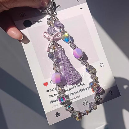 Pad Crystal Bow Lanyard with Faux Phone Strap