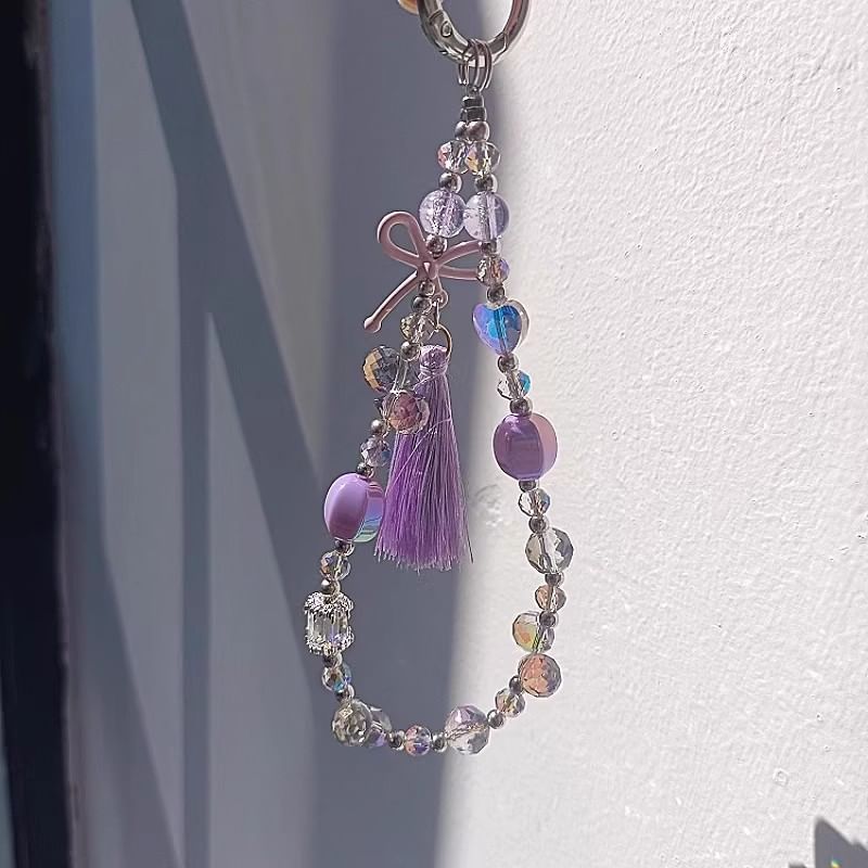 Pad Crystal Bow Lanyard with Faux Phone Strap