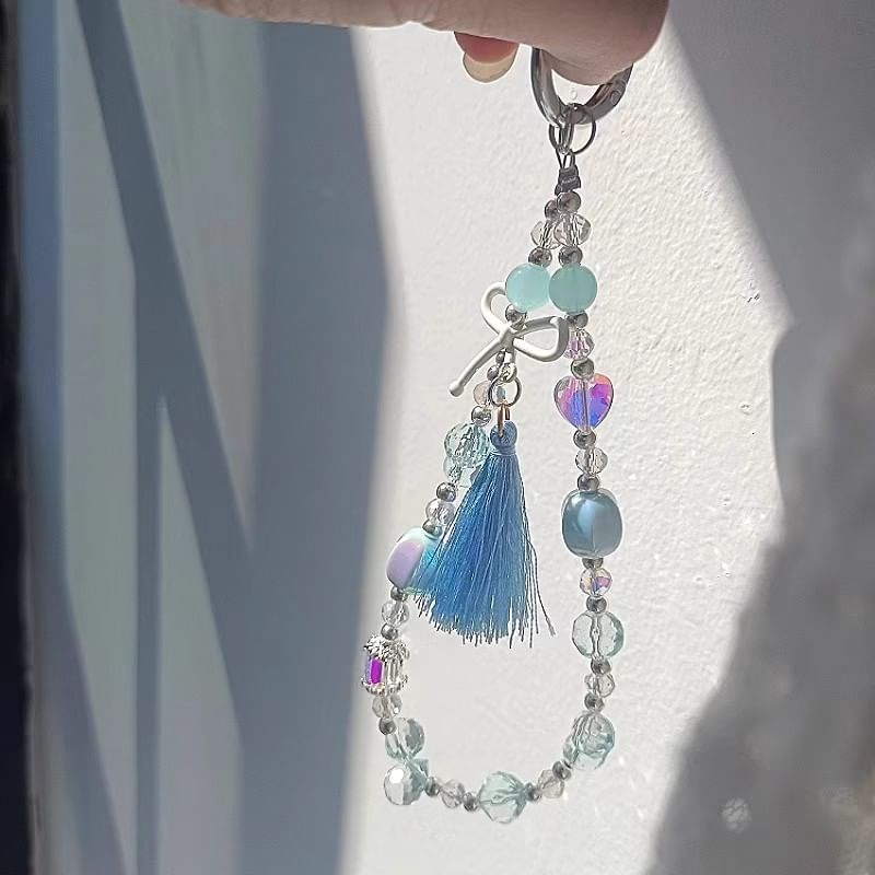 Pad Crystal Bow Lanyard with Faux Phone Strap