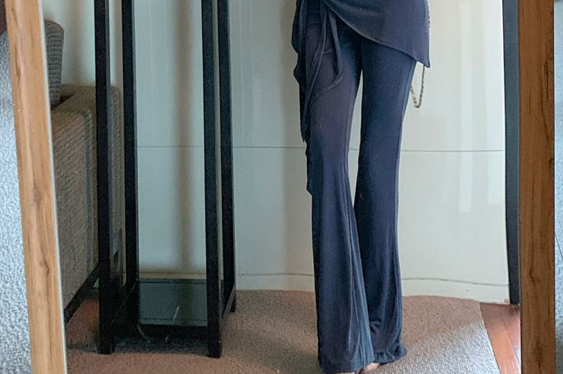 T-Shirt Pants High Shoulder Crop / Plain Overlay Off Yoga Waist Skirt Short-Sleeve