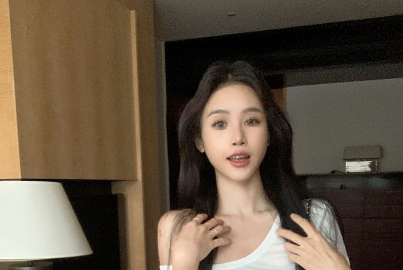 T-Shirt Pants High Shoulder Crop / Plain Overlay Off Yoga Waist Skirt Short-Sleeve