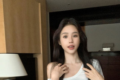 T-Shirt Pants High Shoulder Crop / Plain Overlay Off Yoga Waist Skirt Short-Sleeve