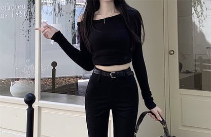 High Rise Plain Pants Flared