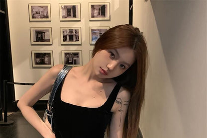 Pants Camisole Flared High Leather Rise Plain Neck / Faux Square Top