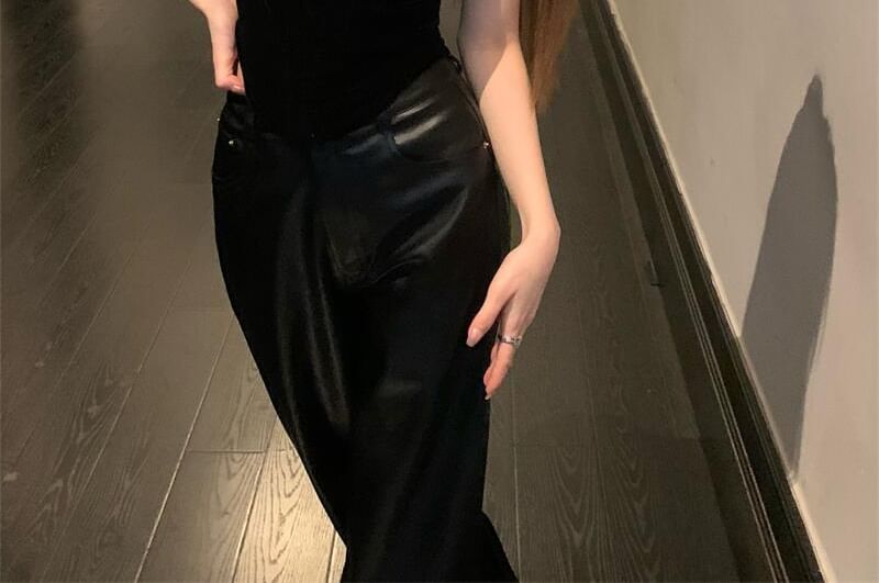 Pants Camisole Flared High Leather Rise Plain Neck / Faux Square Top