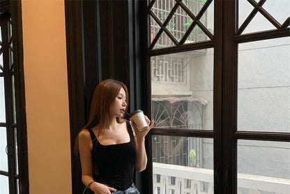 Pants Camisole Flared High Leather Rise Plain Neck / Faux Square Top