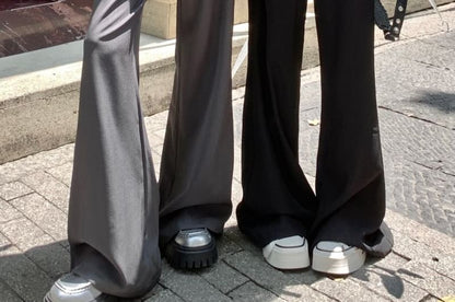 Overlay Flared Pants Skirt Waist High Plain