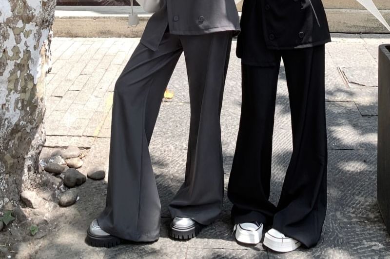 Overlay Flared Pants Skirt Waist High Plain