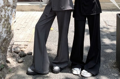 Overlay Flared Pants Skirt Waist High Plain