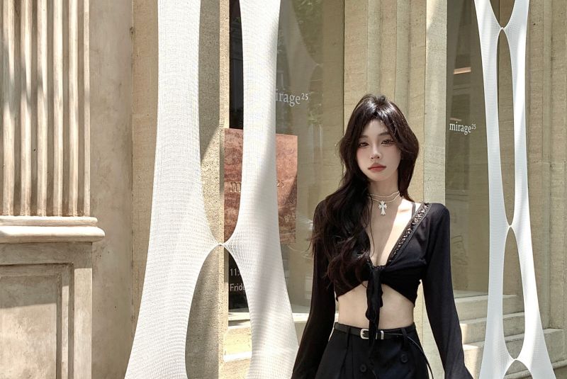 Overlay Flared Pants Skirt Waist High Plain