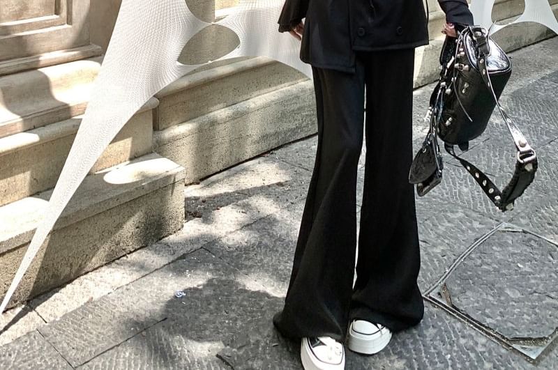 Overlay Flared Pants Skirt Waist High Plain