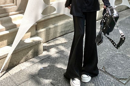 Overlay Flared Pants Skirt Waist High Plain