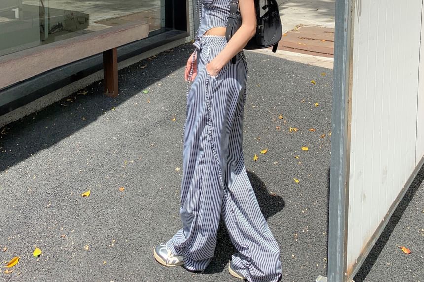 Strapless Waist Top Leg Pants Mid Tube Wide / Striped