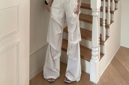 Neck Ruched Waist / Plain Pants Bodysuit Low Leg Top Sleeveless Round Wide