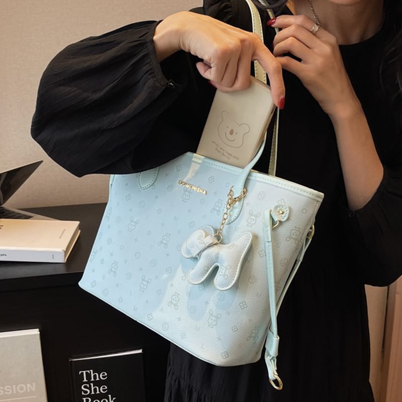 Tote Faux Drawstring Patterned Bag Leather