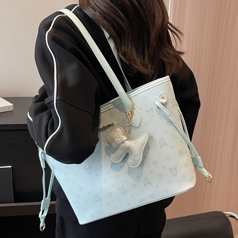 Tote Faux Drawstring Patterned Bag Leather