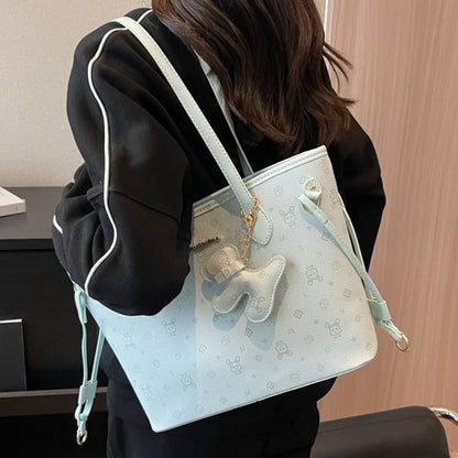 Tote Faux Drawstring Patterned Bag Leather