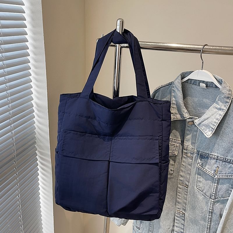 Fabric Tote Plain Bag Flap Pocket
