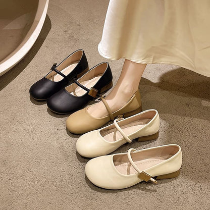 Mary Shoes Plain Jane Faux Chunky Leather Heel