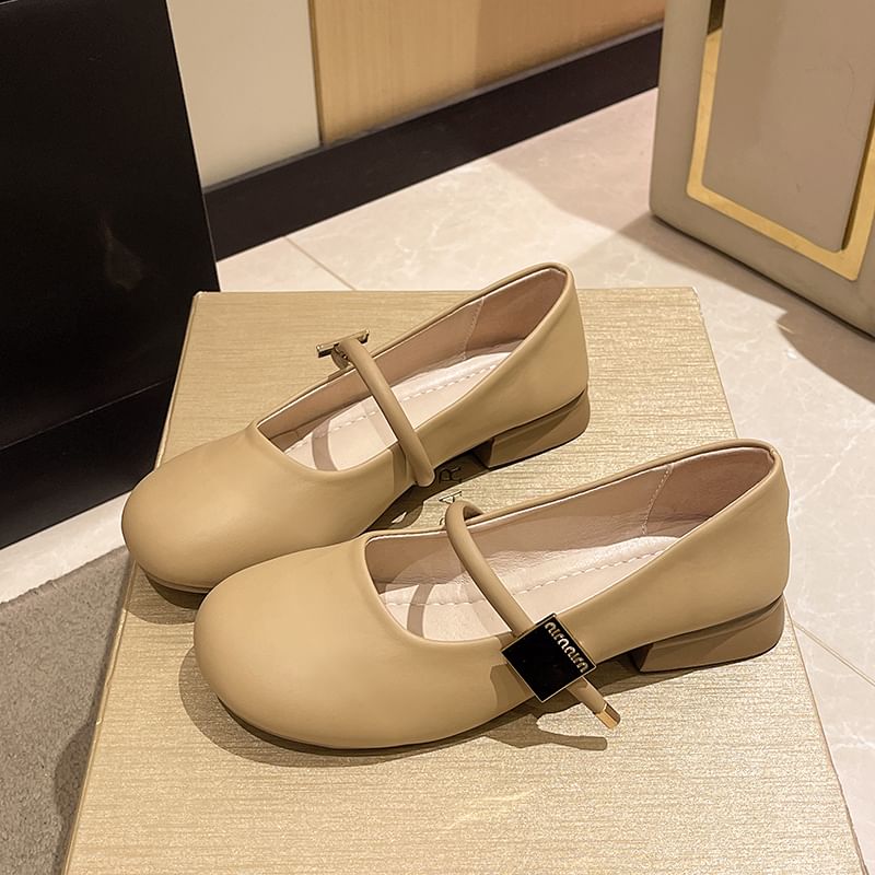 Mary Shoes Plain Jane Faux Chunky Leather Heel