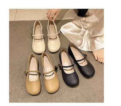 Mary Shoes Plain Jane Faux Chunky Leather Heel