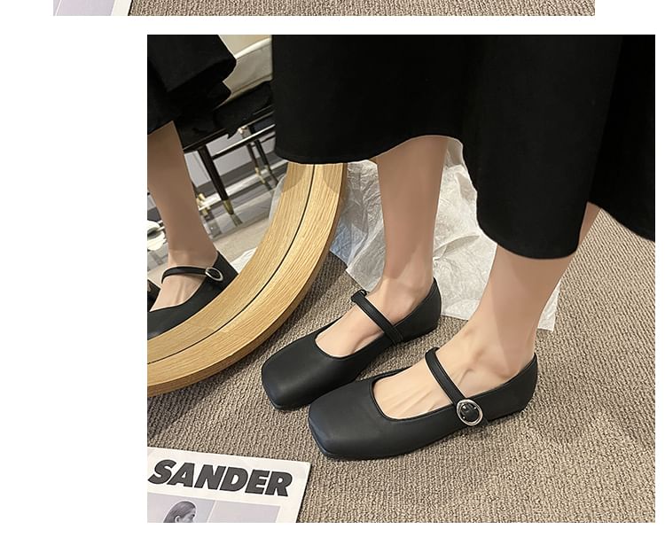 Toe Leather Mary Plain Square Jane Flats Faux