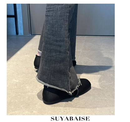 Mary Frog Buttoned Toe Jane Flats Square Plain