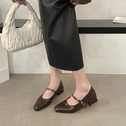 Jane Pumps Buckled Heel Faux Mary Chunky Leather