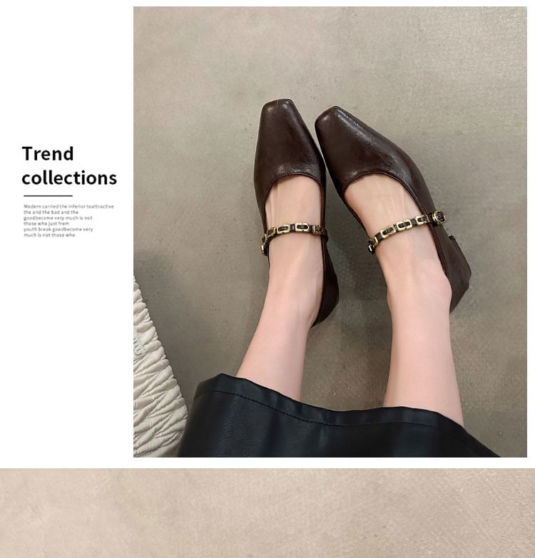 Jane Pumps Buckled Heel Faux Mary Chunky Leather