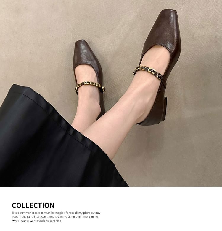 Jane Pumps Buckled Heel Faux Mary Chunky Leather