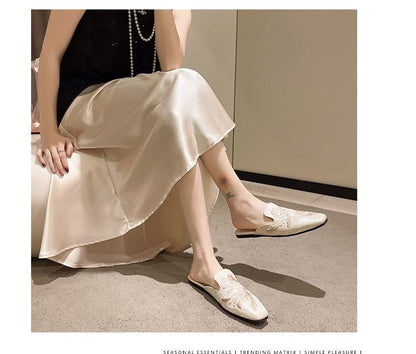 Mules Flat Floral Toe Embroidered Square