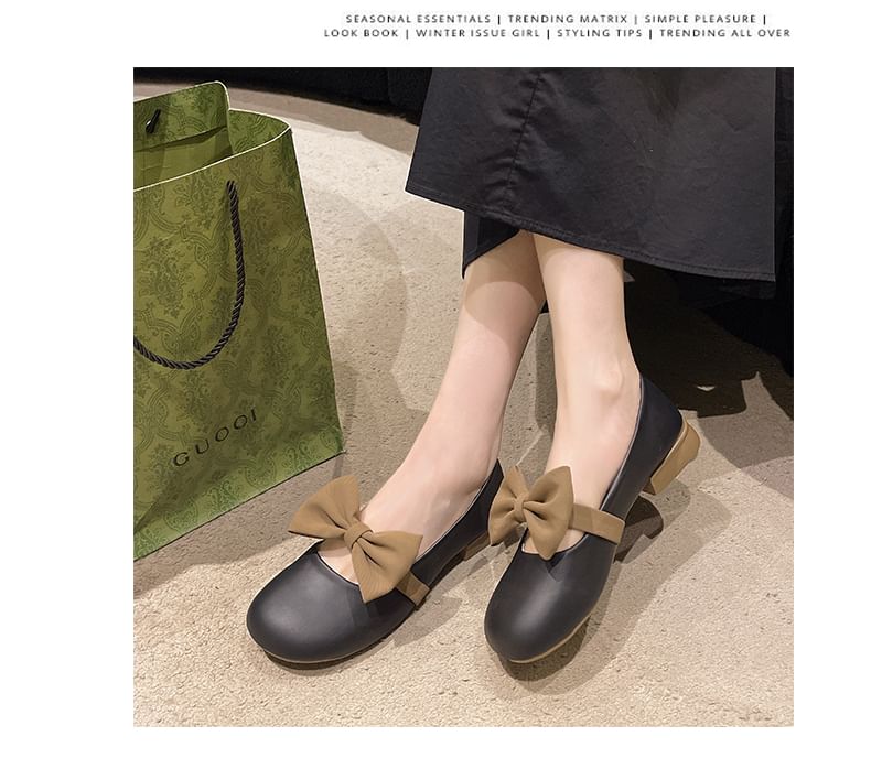 Accent Heel Shoes Jane Tone Two Faux Low Mary Leather Bow